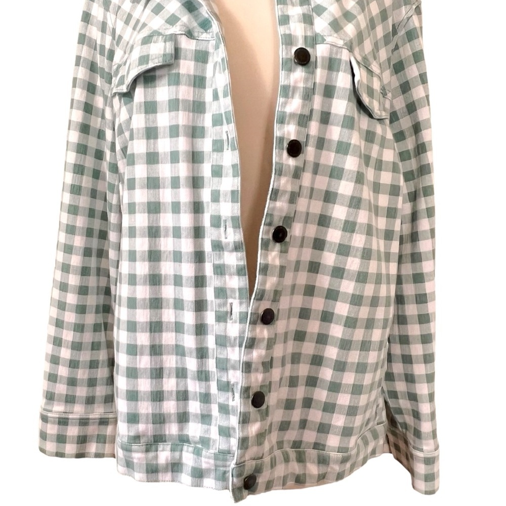 Isaac Mizrahi True Denim Gingham Jean Jacket Soft Spruce - Picture 4 of 9